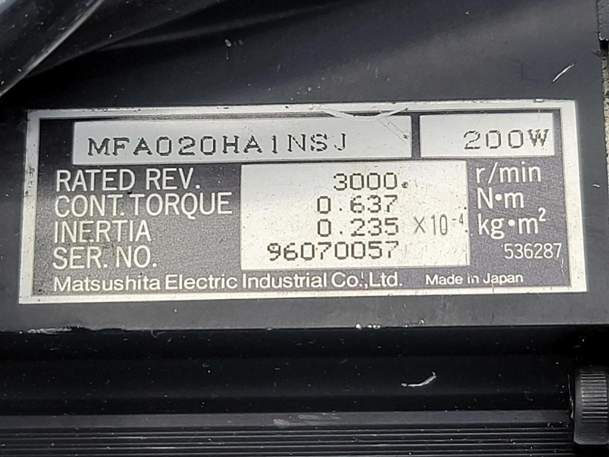 Used MATSUSHITA ELECTRIC MFA020HA1NSJ SERVO MOTOR W/ DFT-132MS-3, TD-130-DFS