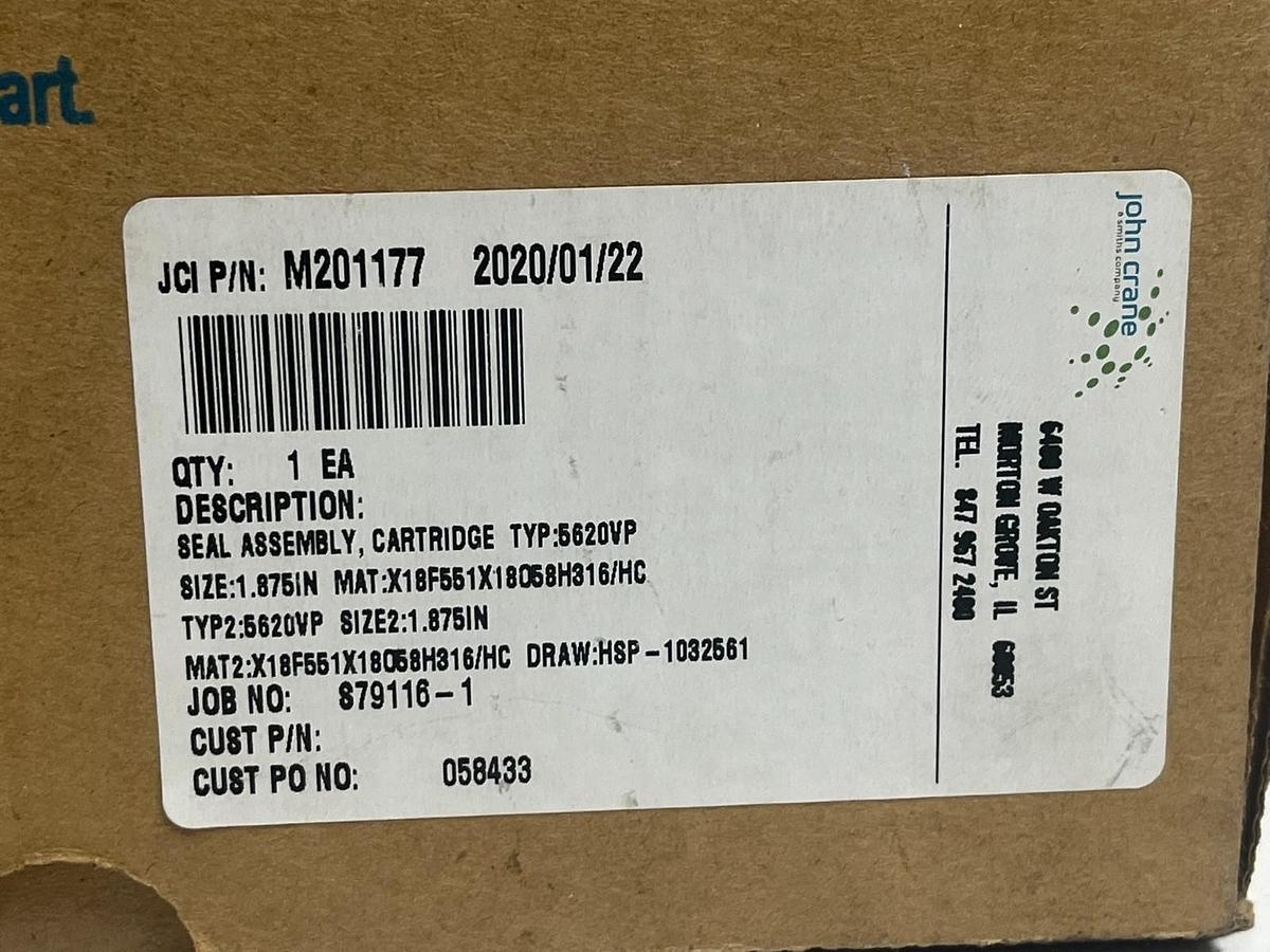 Used John Crane M201177 1.875 In 5620VP Big Bore Cartridge Seal 5600 Series NEW