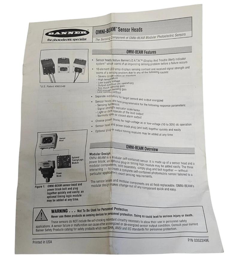 NIB BANNER OSBFX SENSOR HEAD OMNI-BEAM 27072 NSFP