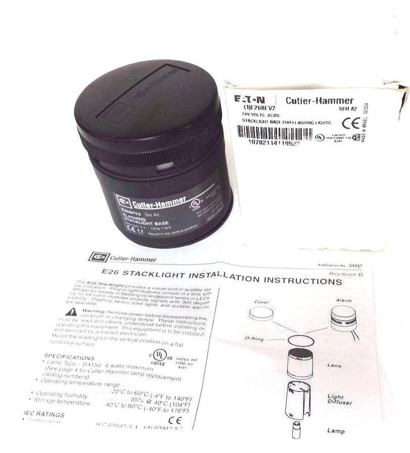 NIB EATON CUTLER-HAMMER E26BFV2 STACKLIGHT BASE FOR FLASHING LIGHTS 24V, SER. A2