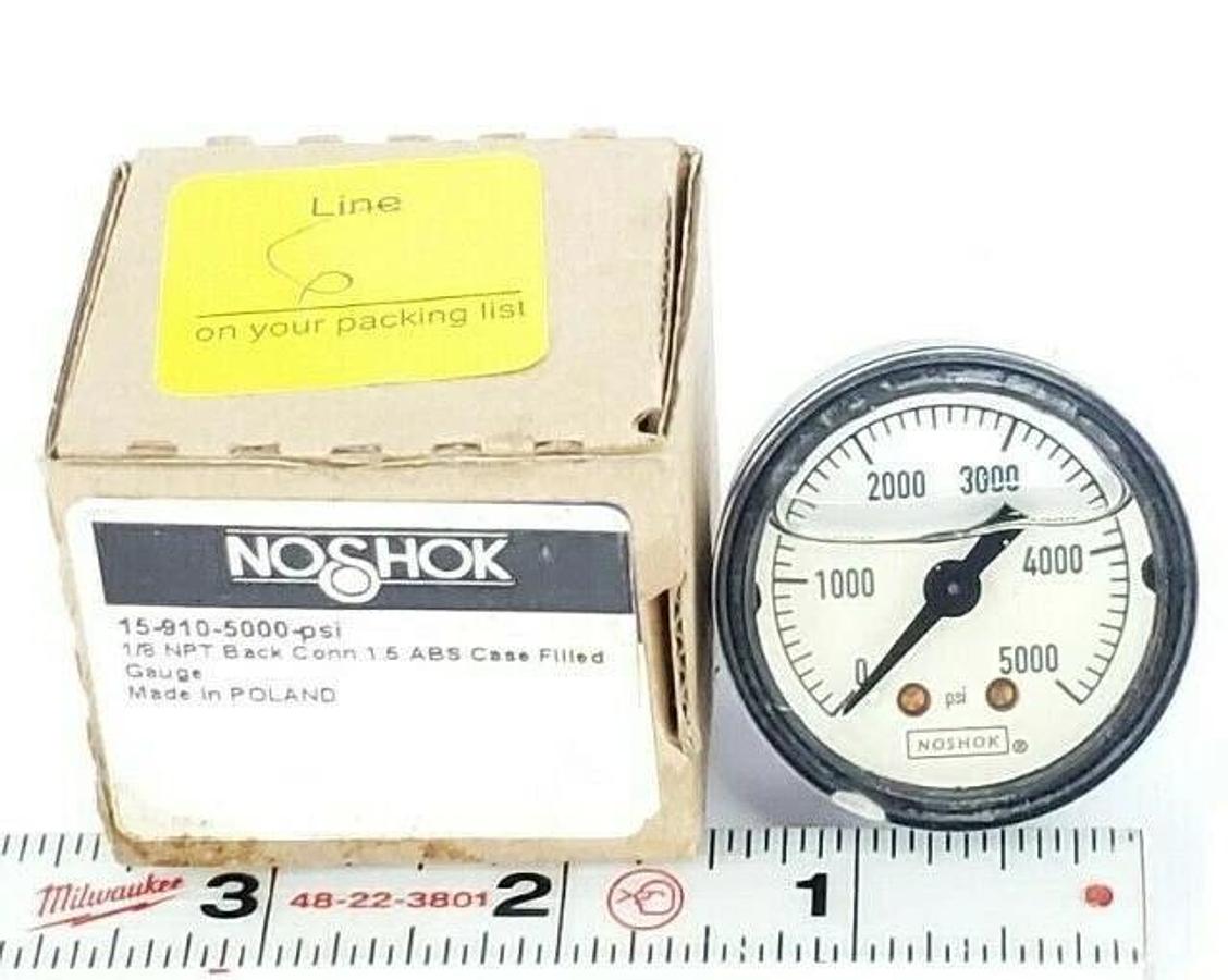 Used NEW NOSHOK 15-910-5000-psi PRESSURE GAUGE 1/8 NPT 1.5 ABS CASE 0-5000psi