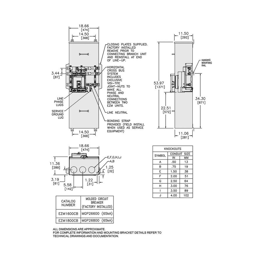 Square D EZM1600CB EZ Meter-Pak Main Circuit Breaker Unit 600A 120/240VAC 1Ph/3W