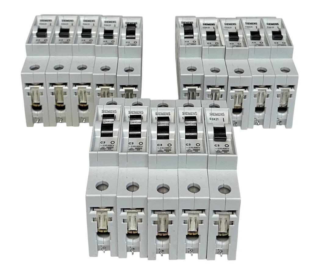 Used 15 SIEMENS 5SX21-C3 / 5SX21 / 5SX2 MINI CIRCUIT BREAKERS 230/400V 1-POLE USNP