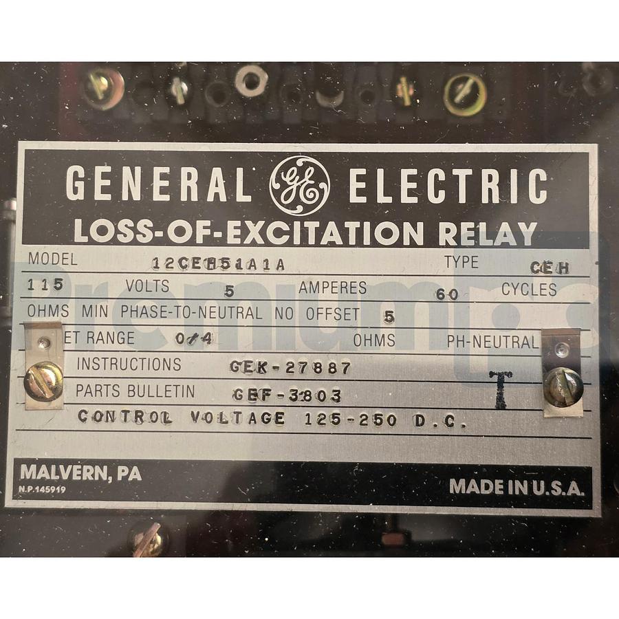 Used GE General Electric 12CEH51A1A | CEH 51A1A Loss of Excitation Relay 115V 5A 60Hz