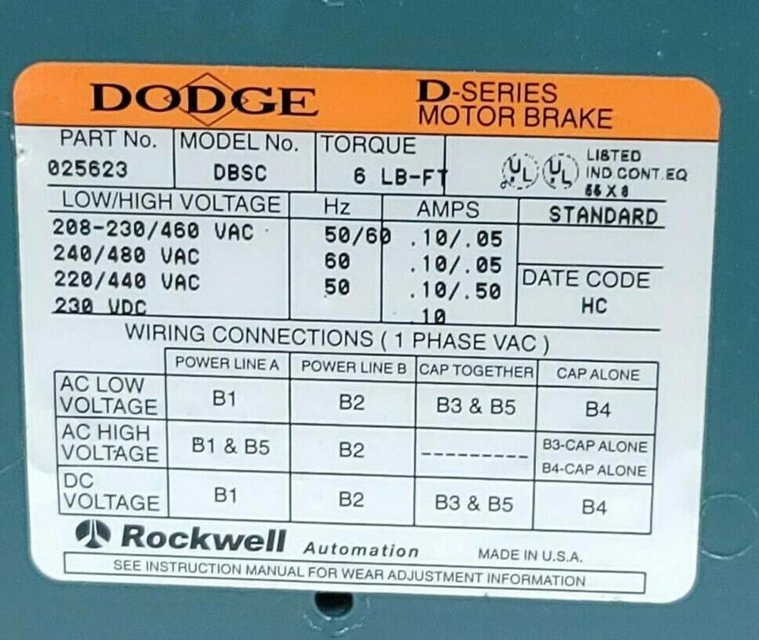 Used DODGE DBSC-6 LESS HUB SIZE: 230/460 VAC STOCK # 025623