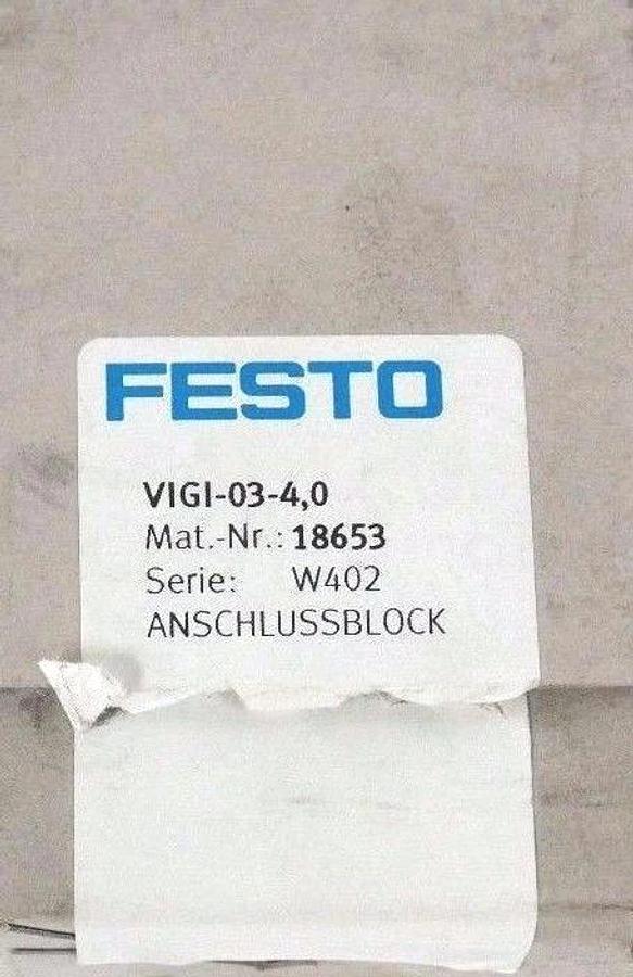 Used NIB FESTO VIGI-03-4,0 MANIFOLD BLOCK 10BAR/145PS MAT. NR. 18653, SERIE: W402