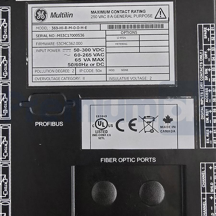 Used GE Multilin 369-HI-R-M-0-0-H-E Motor Protection Relay 12 RTDs Metering Profibus