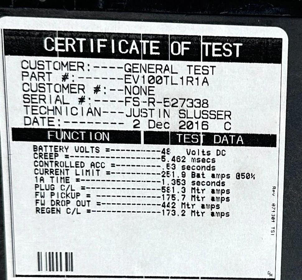 Refurbished REPAIRED GE HYSTER EV100TL1R1A / 3022346 VEHICLE CONTROL CARD IC3645EV 2016 TEST