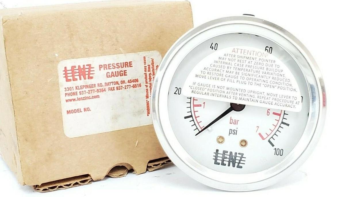 NIB LENZ AFC PRESSURE GAUGE, 0-100PSI, 0-7PSI