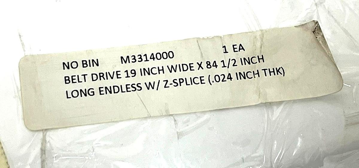 Used M3314000 Endless Drive Belt 19" W x 84-1/2" L Z-Splice .024" Thk New Surplus