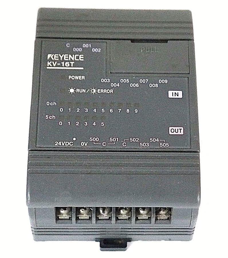 Used KEYENCE KV-16T PLC I/O MODULE W/ KV-8ER EXPANSION MODULE KV16T KV8ER