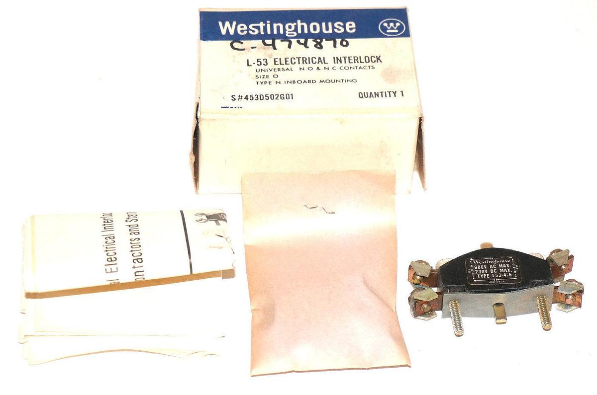 Used NIB WESTINGHOUSE 453D502G01 ELECTRICAL INTERLOCK L-53