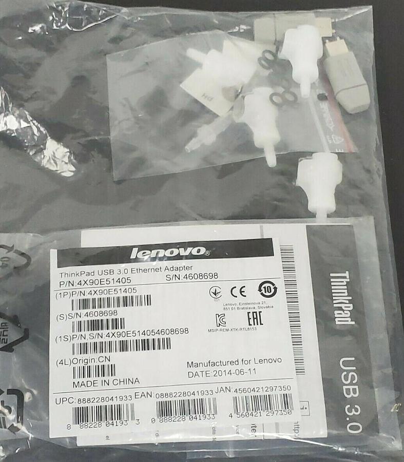 Used NEW LENOVA 4X90E51405 THINKPAD USB 3.0 ETHERNET ADAPTER KIT