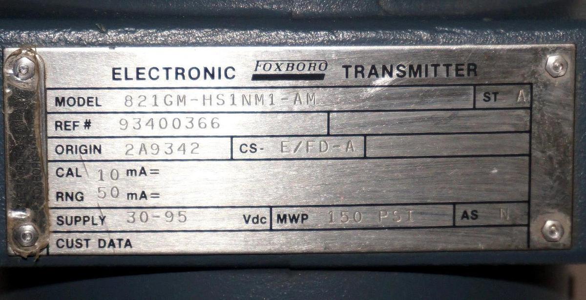 NEW FOXBORO 821GM-HS1NM1-AM PRESSURE TRANSMITTER REF. 93400366 ORIGIN. 2A9342