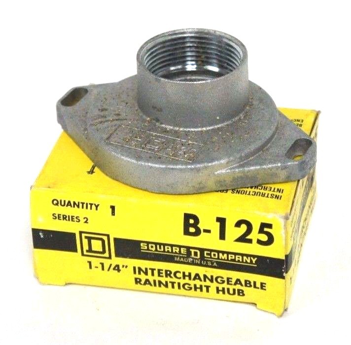 Used NIB SQUARE D B-125 SERIES 2 INTERCHANGEABLE RAINTIGHT HUB 1-1/4", B125