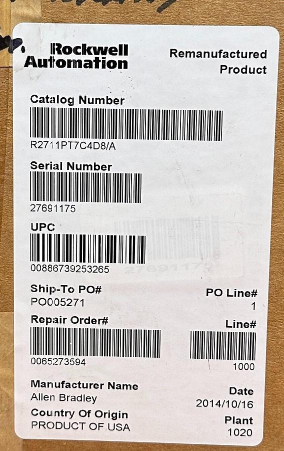 Used ALLEN BRADLEY 2711P-T7C4D8 /A PanelView Plus 700 TOUCH/COLOR DC EtherNet REMAN