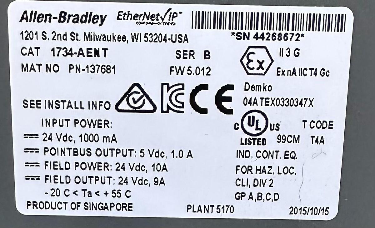 Used NEW ALLEN BRADLEY 1734-AENT /B POINT I/O EtherNet NETWORK ADAPTER 1734AENT