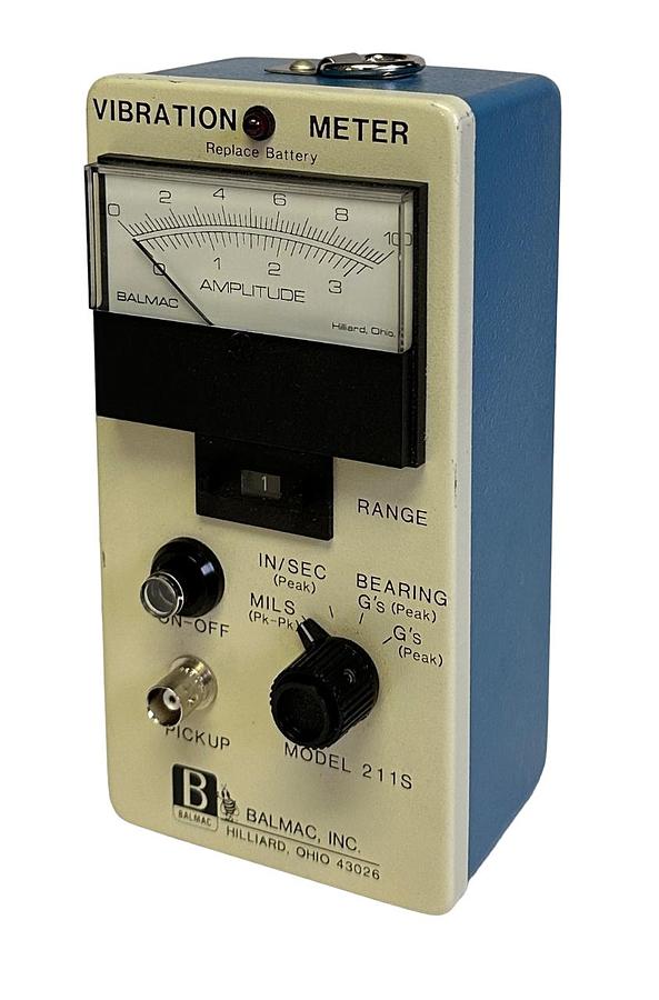 Used BALMAC INC MODEL 211S VIBRATION METER W/ MODEL 163 PROBE, CABLES AND CASE