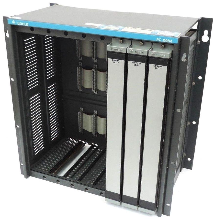 Used GOULD MODICON 8 SLOT RACK PC-0984-8 WITH 3 OPTION SLOT FILLERS, AS-9841-128