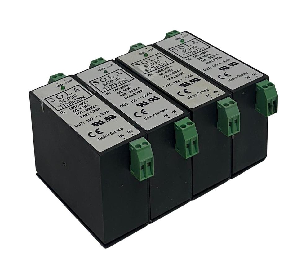 Used 4 EMERSON SOLA SCP30 S12B-DN / SCP30S12BDN SLIM POWER SUPPLIES 12V OUTPUT USNP