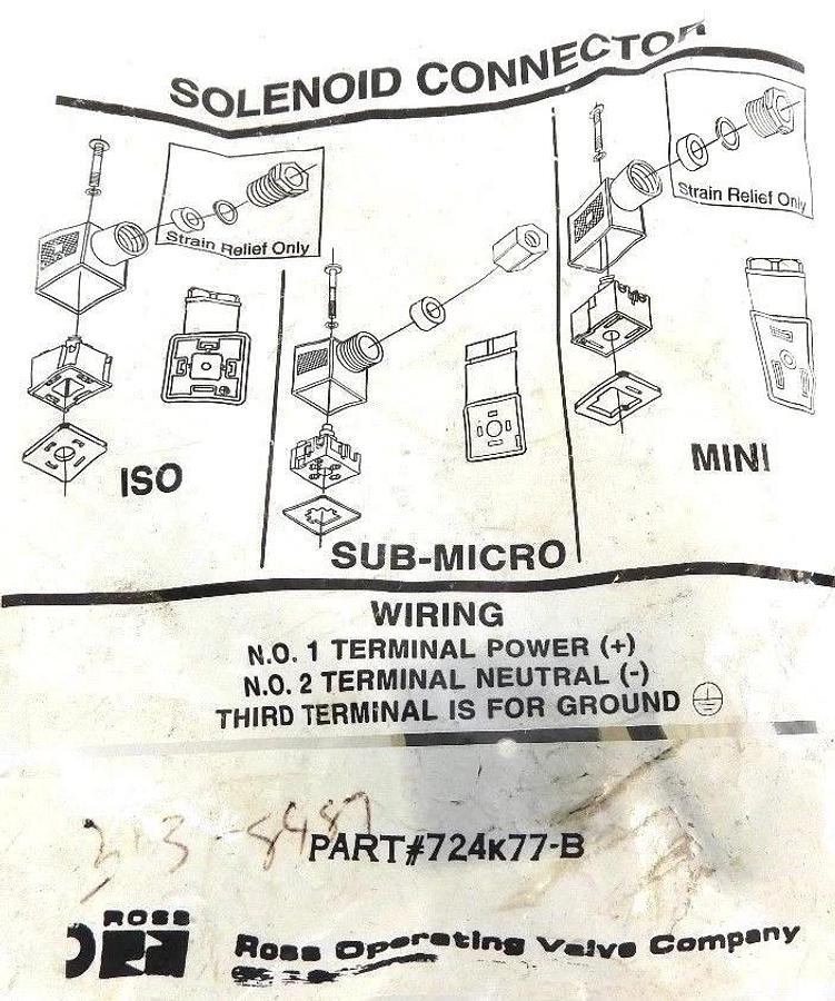 Used NIB ROSS 724K77-B SOLENOID CONNECTOR 48/120VDC 100/240VAC