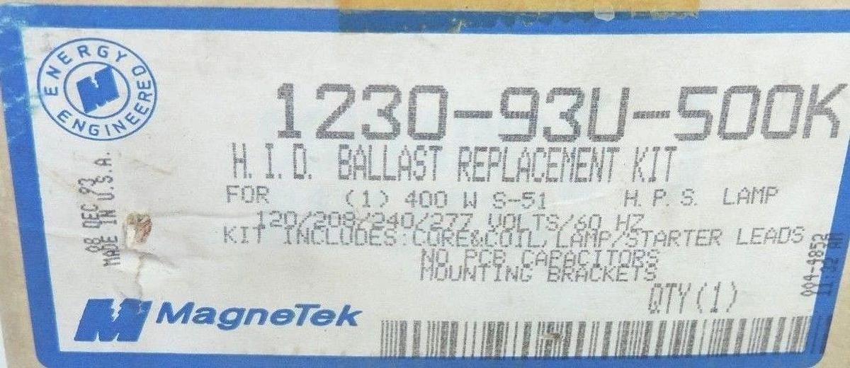 NIB MAGNETEK 1230-93U-500K BALLAST REPLACEMENT KIT 400W S-51 LAMP, 123093U500K