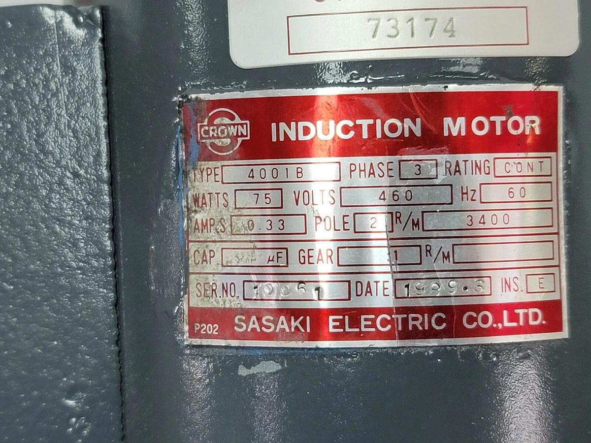 Used SASAKI ELECTRIC 4001B INDUCTION MOTOR 3-PHASE 2-POLE 3400 R/M