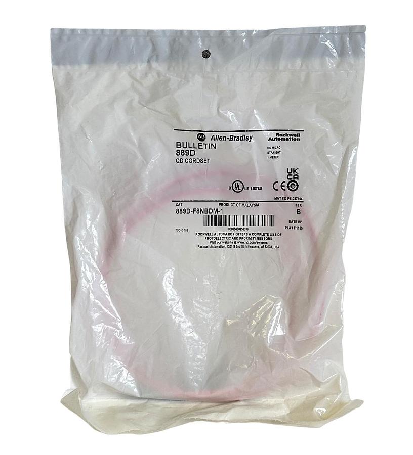 Used NEW ALLEN BRADLEY 889D-F8NBDM-1 /B QD CORDSET DC MICRO STRAIGHT 1M 889DF8NBDM1
