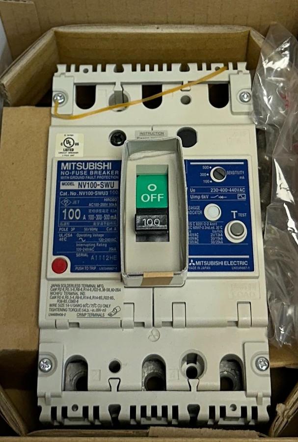 Used MITSUBISHI NV100-SWU3P100A100 / NV100-SWU BREAKER 100A NV100-SWU3-100 50kA NSMP