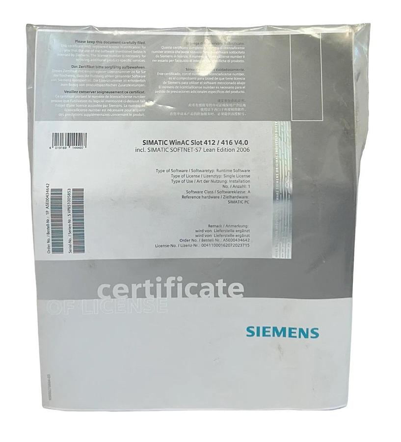 Used SIEMENS A5E00434642 SIMATIC WinAC SLOT 412 / 416 V4.0 SOFTNET-S7 LEAN ED NSFS
