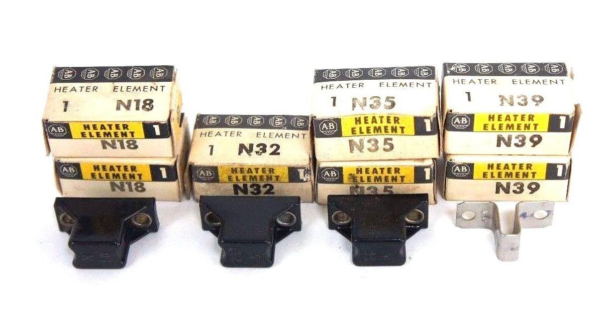 LOT OF 7 NIB ALLEN BRADLEY HEATER ELEMENTS (2) N18 (1) N32 (2) N35 (2) N39