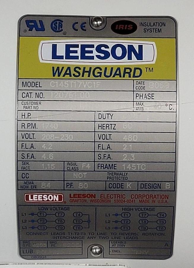 NEW LEESON 120761.00 ELECTRIC MOTOR 1.5HP C145T17VC1F 60Hz 3PHASE 12076100