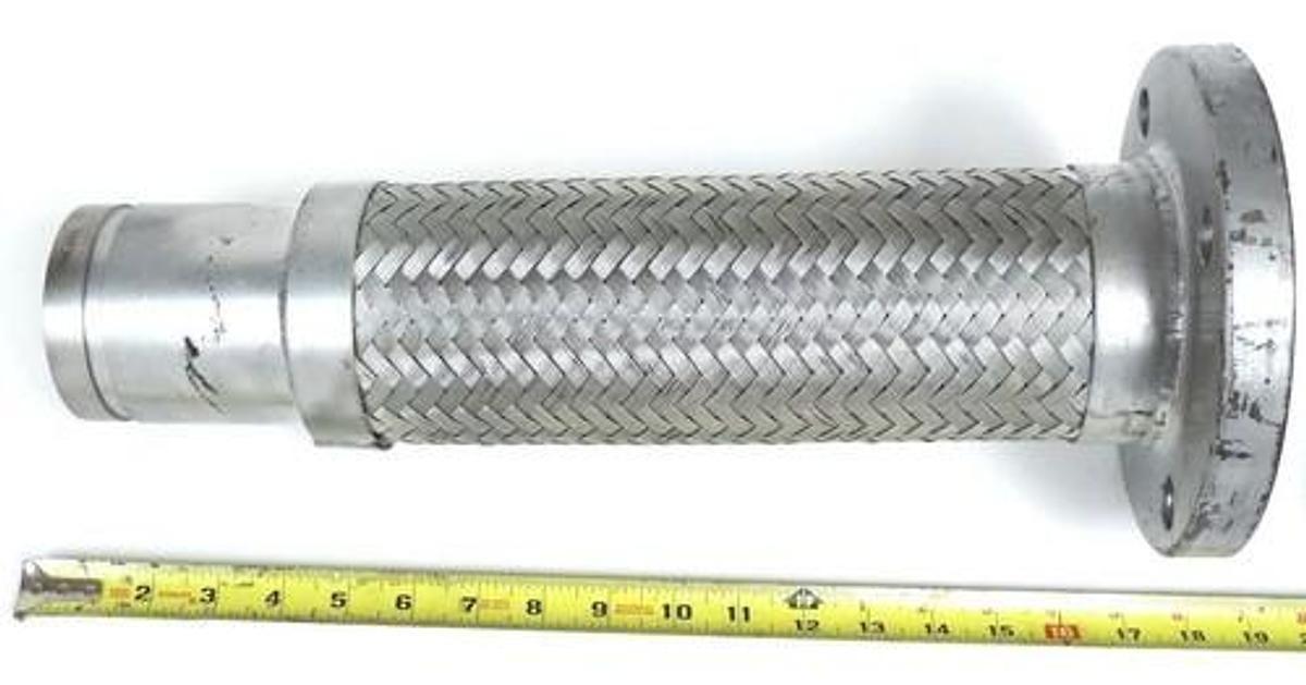 Used STAINLESS BRAIDED 12.5" HOSE PIPE FITTING 3.5" I.D 7.5" O.D FLANGE 2.5" ADAPTER