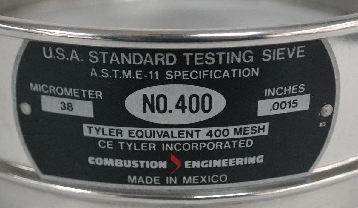 Used NEW COMBUSTION ENGINEERING NO. 400 U.S.A. STANDARD TESTING SIEVE 38uM, 0.0015"