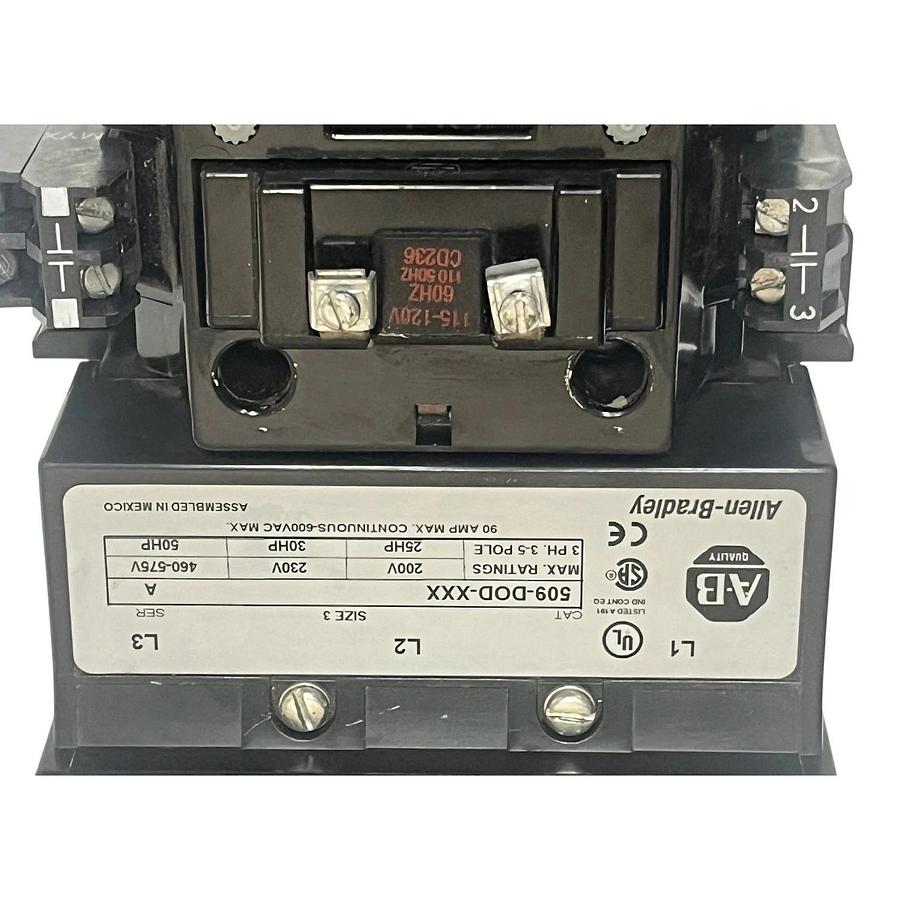 Used Allen-Bradley 509-DOD-236 Series A NEMA Size 3 Magnetic Starter 120V Coil