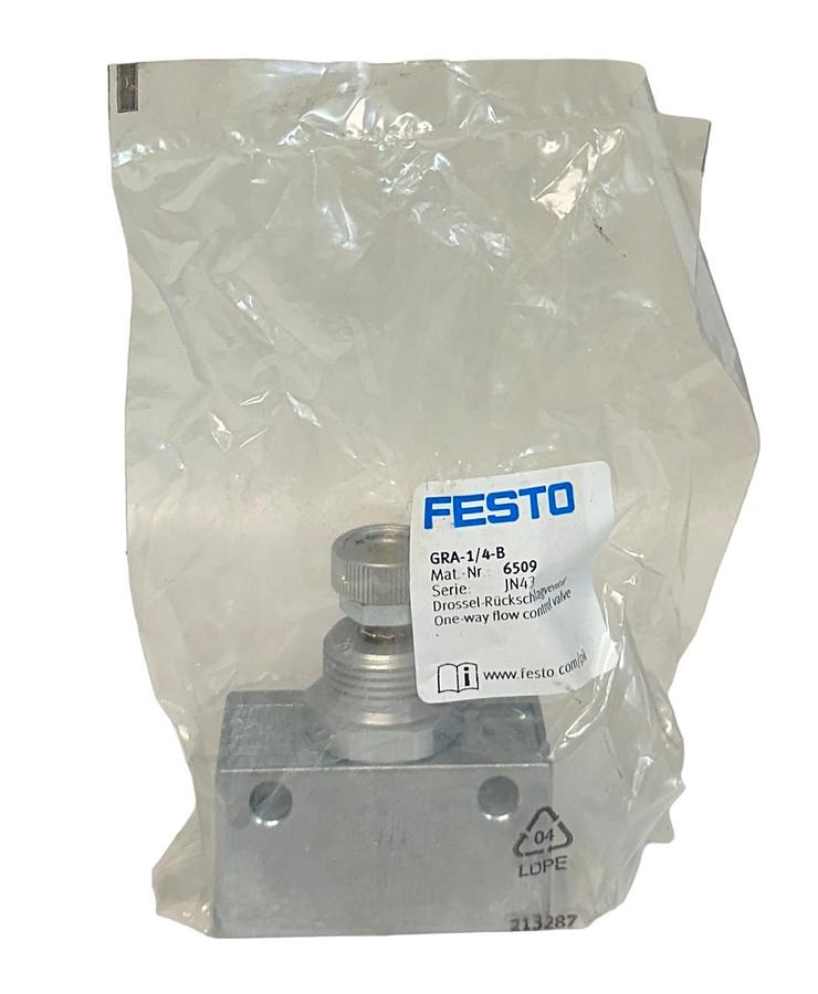 Used NEW SEALED FESTO GRA-1/4-B / 6509 ONE-WAY PNEUMATIC FLOW CONTROL VALVE 1MPa NSFS