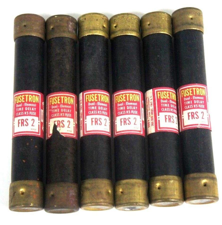 Used LOT OF 6 FUSETRON FRS-2 DUAL ELEMENT TIME DELAY CLASS K5 FUSES FRS2