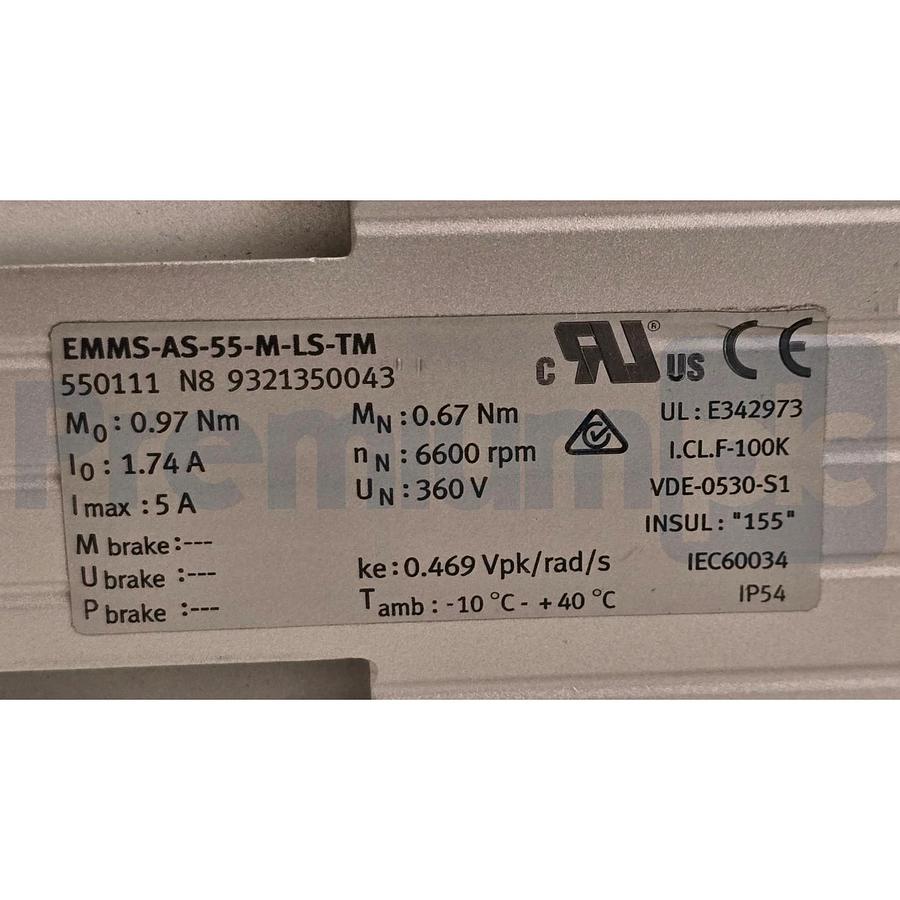 Festo EMMS-AS-55-M-LS-TM | 550111 Servo Motor | 360VDC 0.67Nm EnDat Encoder NUPI