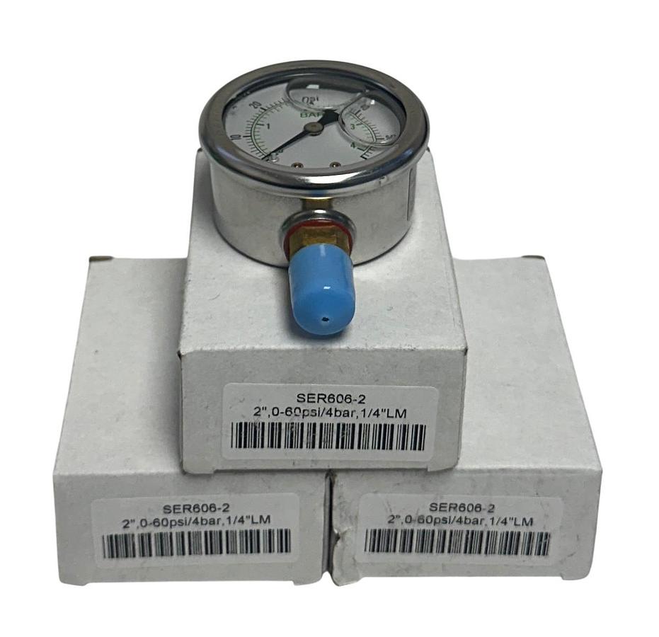 3 SERFILCO SER606-2 / SER6062 LIQUID FILLED PRESSURE GAUGES 2'' 0-60PSI NSMP