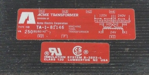 Used ACME ELECTRIC TA-1-81146 TRANSFORMER 250VAC 50/60HZ TA181146