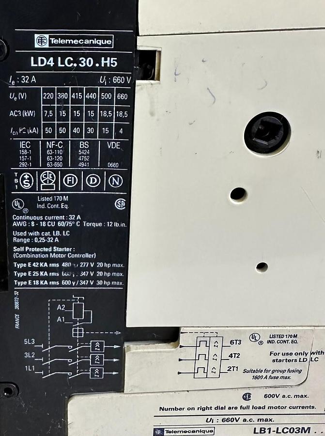Used TELEMECANIQUE LD4 LC.30.H5 / LD4LC30H5 integral 32 CONTACTOR W/ LB1-LC03M22 MORE