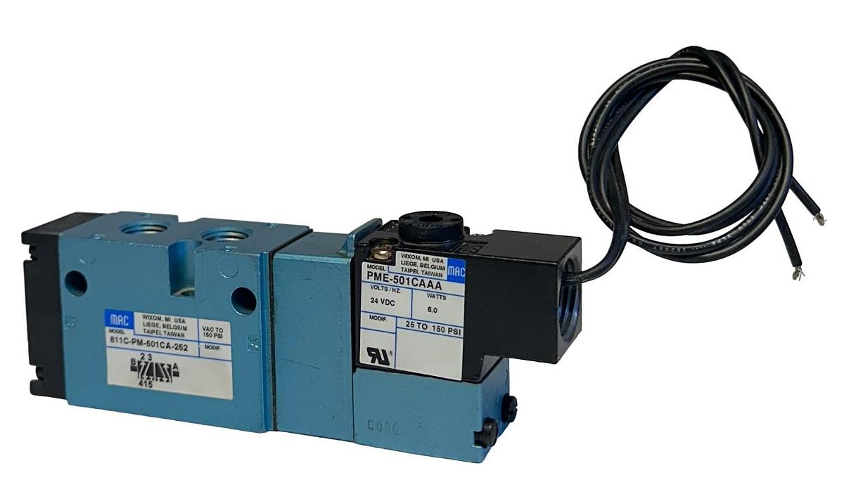 Used MAC 811C-PM-501CA-252 / 811CPM501CA252 SOLENOID VALVE PME-501CAAA COIL 24V NSNP