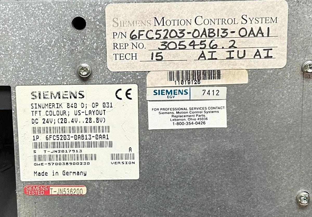 Refurbished SIEMENS 6FC5203-0AB13-0AA1 SINUMERIK FM 840D ; OP 031 FLAT OPERATOR PANEL REP.