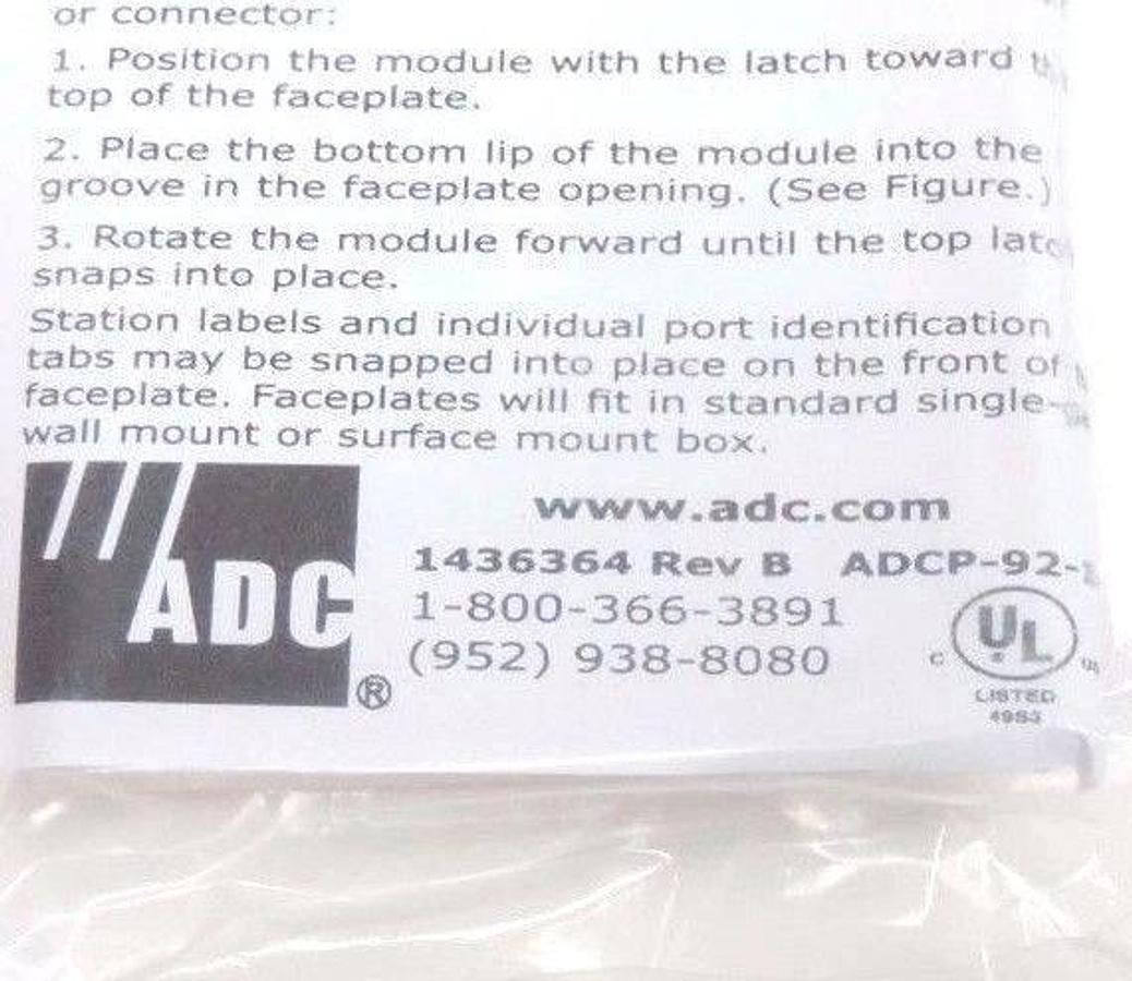 Used LOT OF 10 ADC FACEPLATE SINGLE GANG FLUSHMOUNT 6-PORT 1436364 REV. B ADCP-92-142