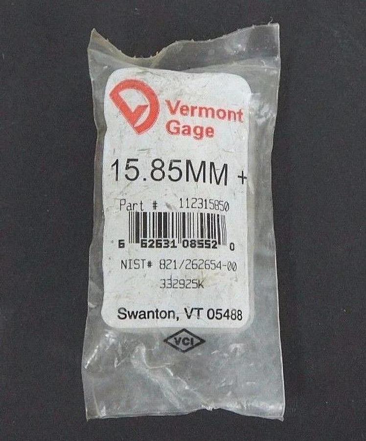 Used NIB VERMONT GAGE 112315850 PLUG AND PIN GAGE 15.85MM