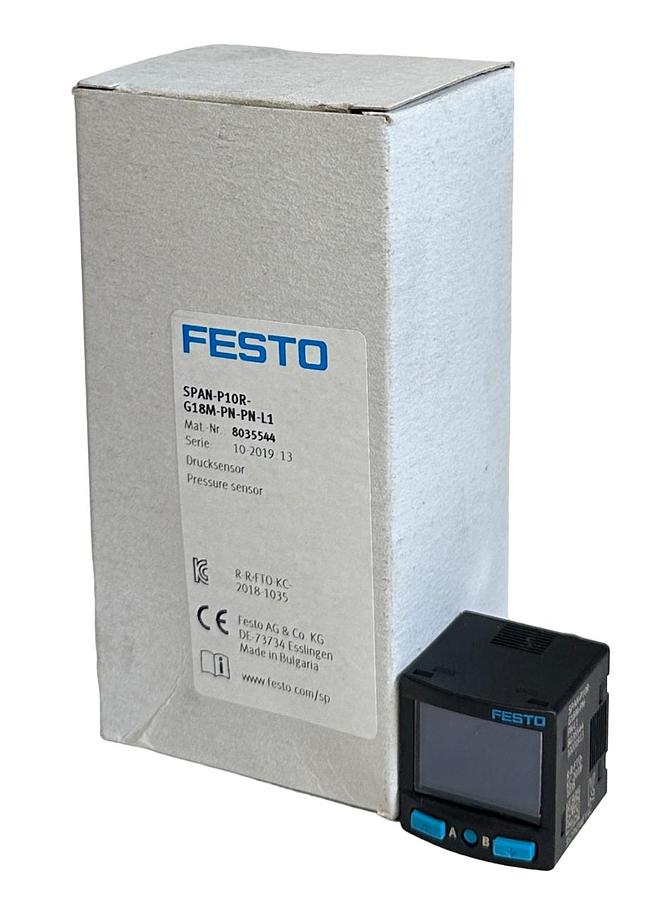 Used NEW FESTO SPAN-P10R-G18M-PN-PN-L1 / 8035544 PRESSURE SENSOR 15-30VDC NSMP