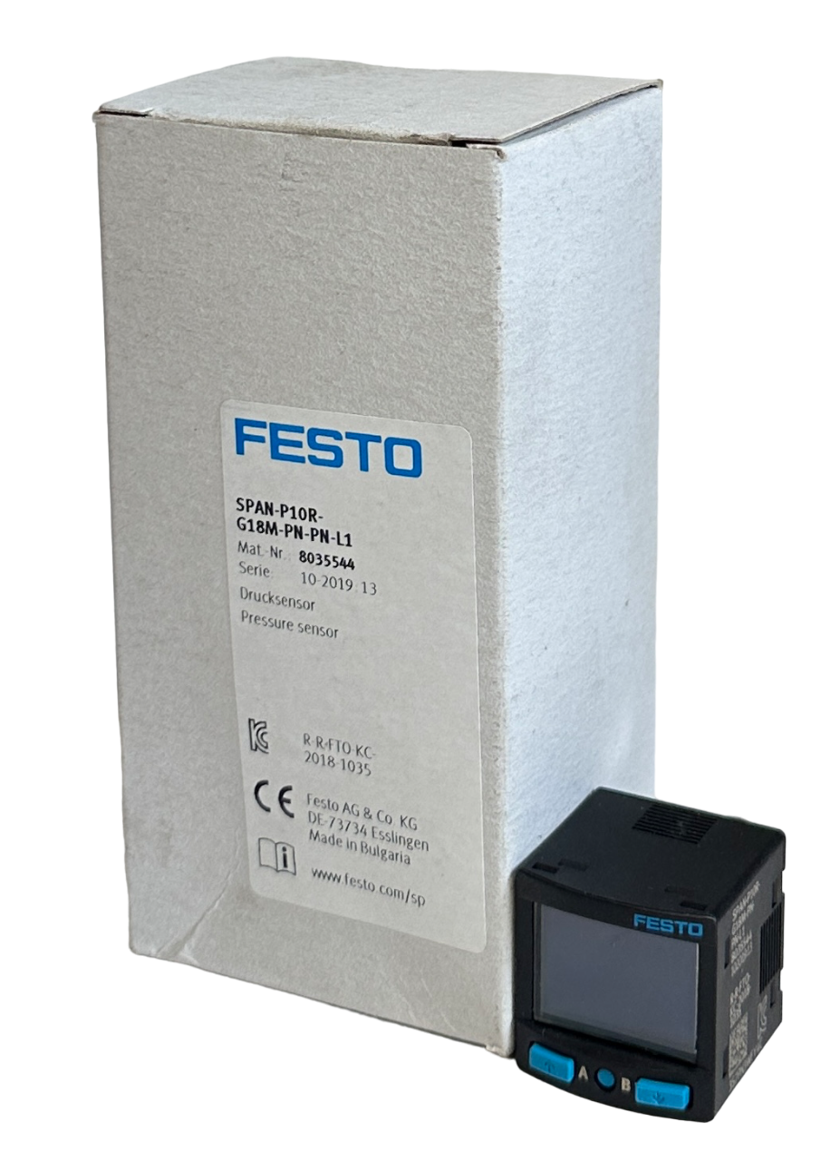 Used NEW FESTO SPAN-P10R-G18M-PN-PN-L1 / 8035544 PRESSURE SENSOR 15-30VDC NSMP