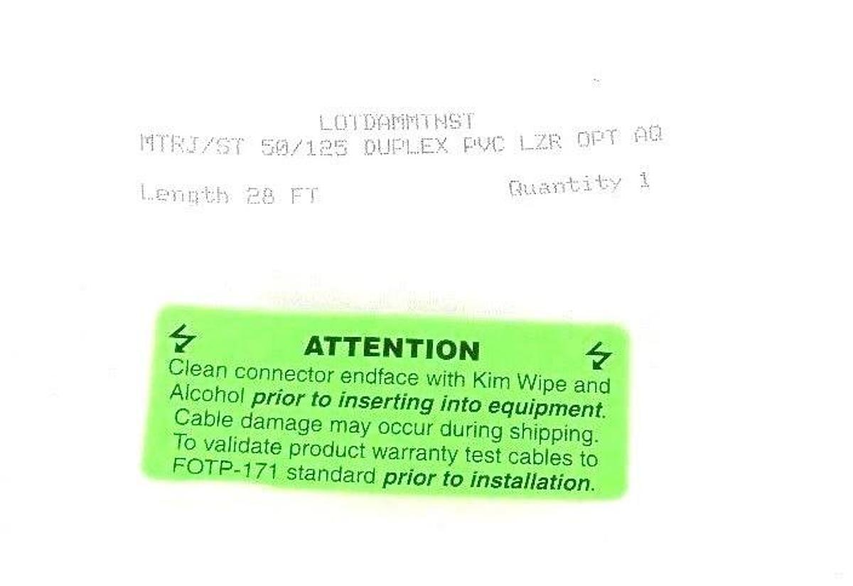 Used NEW LOTDAMMTNST MTRJ/ST 50/125 DUPLEX PVC LZR OPT AQ FIBER OPTIC CABLE