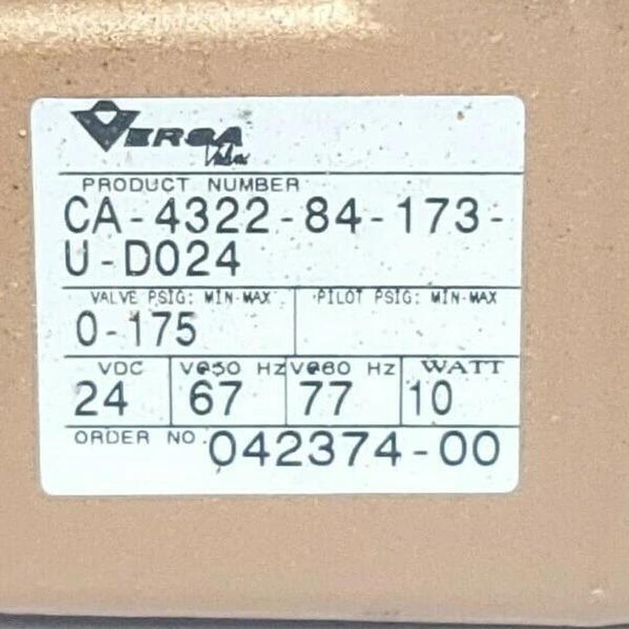 Used VERSA CA-4322-84-173-U-D024 SOLENOID VALVE 24VDC 10W 0-175PSIG