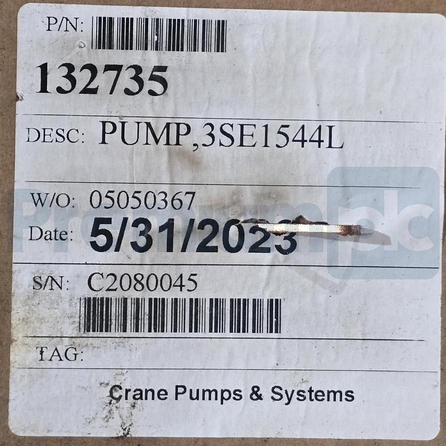 Crane Barnes 3SE1544L Submersible Sewage Pump 1.5 HP 460V 3PH 3" NPT PN 132735